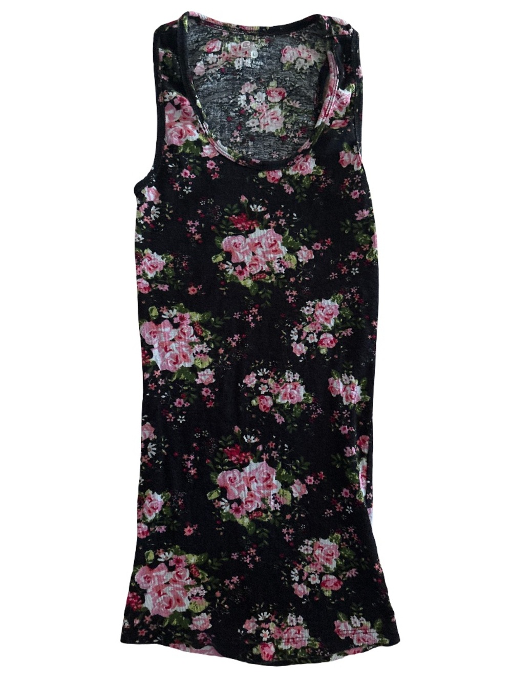 Curfew Black Floral Tank Top with Pink Roses